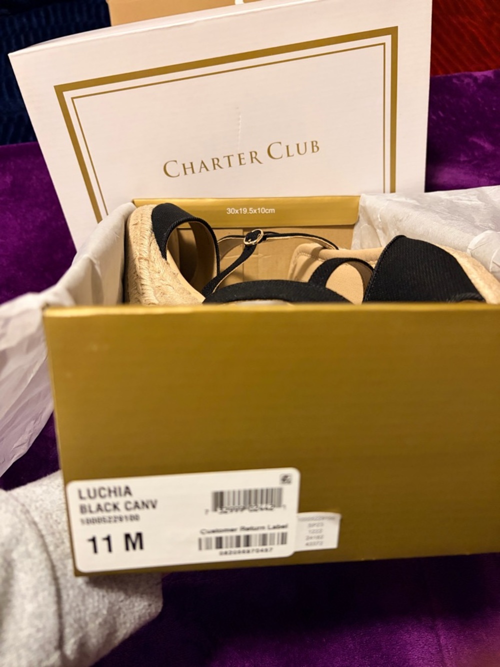 Charter Club Black Espadrille Wedge Sandals with Ankle Strap - Picture 3 of 4